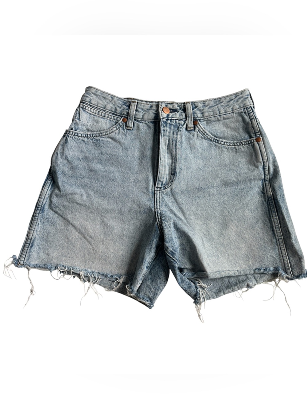 Wrangler Light Blue Frayed Denim Shorts